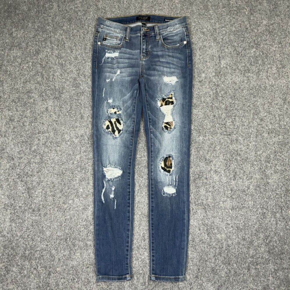 Judy Blue Jeans Womens Size 3 26 Blue Skinny Fit Animal Print Distressed